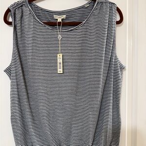 Max Studio Navy and White Striped Tank Top